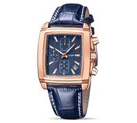 MEGIR, Men's Chronograph Watch Analog Quartz Luminous Rectangle Watch with Elegant Leather Band for Sports and Work, Pink/Blue, Strap