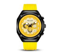 MEGIR Men's Minimalist Analogue Sports Chronograph Quartz Wrist Watch with Silicone Strap, ATM Waterproof, Luminous Hands, Yellow, Sport