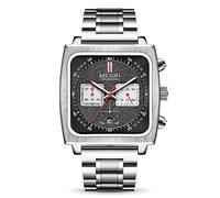 MEGIR Men's Rectangle Business Work Analogue Quartz Chronograph Luminous Sport Wrist Watch with Leather/Stainless Steel Strap 2182G, Silver Black, Classic