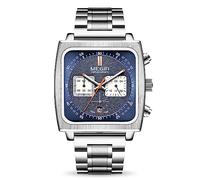 MEGIR Men's Rectangle Business Work Analogue Quartz Chronograph Luminous Sport Wrist Watch with Leather/Stainless Steel Strap 2182G, Silver Blue, business work