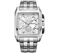 MEGIR Men's Rectangular Watch Fashion Stainless Steel Waterproof Quartz Analogue Business Watch Chronograph Watch for Men, Silver, bracelet