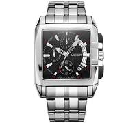 MEGIR Men's Rectangular Watch Fashion Stainless Steel Waterproof Quartz Analog Business Watch Chronograph Men's Watch