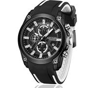 MEGIR Men's Sport Chronograph Quartz Luminous Watch Black with Fashion Silicone Strap ML2144