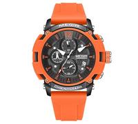 MEGIR Men's Sport Quartz Watches with Chronograph Luminous Auto Calendar Waterproof Function Silicone Strap, Orange, Military