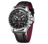 Megir Men's Sport Watch - Luxury Quartz, Fashion Casual, Black PU Strap, Big Dial, Erkek Saat 1010