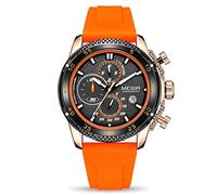 MEGIR Men's Sports Analogue Chronograph Luminous Quartz Watch with Stylish Orange Silicone Strap for Gifts (2211 Orange)