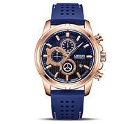 MEGIR Men's Sports Analogue Chronograph Luminous Quartz Watches with Stylish Silicone Strap for Gifts, Rose Gold / Blue, Chronograph,Quartz Watches