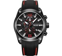 MEGIR Men's Watches Analogue Quartz Multi Chronograph Watch - Waterproof Black Round Dial with Business Black Silicone Strap for Men, Strap.