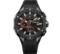 MEGIR Men's Watches Analogue Quartz Multi Chronograph Watch - Waterproof Black Round Dial with Business Black Silicone Strap for Men