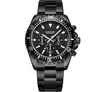 MEGIR Men's Watches Analogue Quartz Multi Chronograph Watch - Waterproof Black Round Dial with Luxury Black Stainless Steel Bracelet for Men