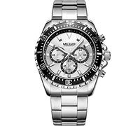 MEGIR Men's Watches Analogue Quartz Multi Chronograph Watch - Waterproof Black Silver Round Dial with Luxurious Silver Stainless Steel Bracelet for Men