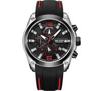 MEGIR Men's Watches Analogue Quartz Multi Chronograph Watch - Waterproof Silver Black Round Dial with Business Black Silicone Strap for Men