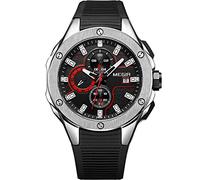 MEGIR Men's Watches Analogue Quartz Multi Chronograph Watch - Waterproof Silver Black Round Dial with Business Black Silicone Strap for Men