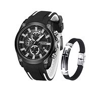 MEGIR Mens Watches Chronograph Black Silicone Strap and Cross Bracelets Waterproof Date Quartz Watch Sport Casual Fashion Wrist Watches for Men