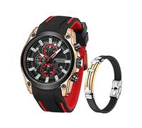 MEGIR Mens Watches Chronograph Red Silicone Strap and Cross Bracelets Waterproof Date Quartz Watch Sport Casual Fashion Wrist Watches for Men, Red-Black, Modern
