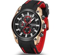 MEGIR Men's Watches Chronograph Waterproof Luminous Silicon Strap Multifunction Watches for Men Quartz Calendar Men Wrist Watch, Red Black-2144, Sports