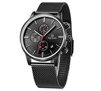 MEGIR Quartz Watches Men Fashion Waterproof Luminous Wristwatch Man Stainless Steel Mesh Band Chronograph Watch (MS2011G Black)