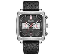 MEGIR Square Dial Chronograph Quartz Watches for Men Fashion Leather Strap Casual Sport Wristwatch with Date 24-Hour 2182, Silver Black, casual