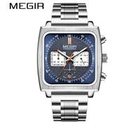 MEGIR Square Dial Chronograph Quartz Wrist Watches for Men's Fashion Multi-Functional Casual Sport Male Wristwatch Date 24-hour Leather Black