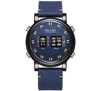 Megir Stylish Roller Watches Men Military Sports Quartz Watch Leather Strap Waterproof Wristwatch Man (Blue)