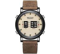 Megir Stylish Roller Watches Men Military Sports Quartz Watch Leather Strap Waterproof Wristwatch Man (Black Brown)