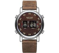 Megir Stylish Roller Watches Men Military Sports Quartz Watch Leather Strap Waterproof Wristwatch Man (Silver Brown)