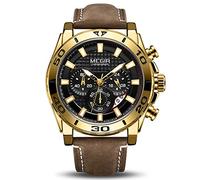 MEGIR Watch for Men Analogue Business Quartz Wrist Watches with Chronograph and Luminous Function Auto Calendar Leather Strap