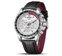 MEGIR Watch for Men Black PU Strap Luminous Sports Quartz Wristwatches for Adults (White)