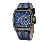 Megir Watch for Men Date Chronograph Luminous Square 3ATM Waterproof Black Blue Leather Strap Fashion Casual Classic Men's Wrist Watches Perfect Gifts for Friend (BLACK)