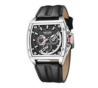 Megir Watch for Men Date Chronograph Luminous Square 3ATM Waterproof Black Blue Leather Strap Fashion Casual Classic Men's Wrist Watches Perfect Gifts for Friend (Silver)