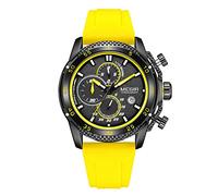 Megir Watch for Men Fashion Silicone Strap Chronograph Quartz Wristwatches with Auto Date Luminous Hands 3atm Waterproof 2211 (Yellow)