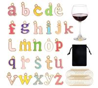 Megitzuu 52 Pcs Letters Wine Glass Charms for Stem Glasses, Capital Alphabet Wine Glass Markers Drink Identifiers, Funny Wine Glass Cup Tag Ring for Gathering Holiday Wine Tasting Party Favor Decor