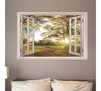MEGLIZ 3D Wall Sticker Fake Window Sunny Forest PVC Wall Stickers - Trompe l'oeil Window Mural Art Decals for Living Room Bedroom Decoration (Color : 60cm*90cm)