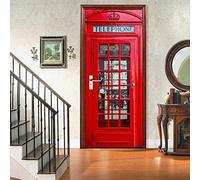 MEGLIZ Self-Adhesive Door Poster 3D Street Red Telephone Box Effect Photo Wallpaper Removable Wall Wallpaper for Living Room Kitchen Bedroom 77 x 200 cm