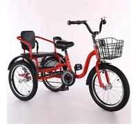 MegLob 16IN Small Foldable Tricycle Bike, Tandem Beach Cruiser Three-Wheeled Bicycle, Single Speed 3 Wheel Bikes, Three-Wheeled Cruiser Bicycles for Boys & Girls, Cruise Trike with Back Seat,Red