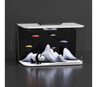 MegLob Acrylic Enclosed Acrylic Aquarium Starter Kits, 3 Gallon Transparent Self-Cleaning Fish Tank, Modern Office Rimless Acrylic Aquarium, Ultra Clear Goldfish Tank,With Decor