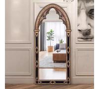 MegLob Antique Ornate Arch Floor Mirror, Retro Luxury Full Length Mirror, Large Vintage Wall-Mount & Hanging Window Mirror for Hallway, Carved Mantel Mirror, Tradtional Arch Bathroom Mirror,L