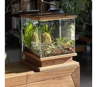 MegLob Aquarium with Solid Wood Base, Retro Aquarium Starter Kits, Ultra-Clear Glass Aquarium with Wooden Base, Vintage Style Fish Tank with Self-Cleaning Syestem, Decorative Office Aquarium,30cm