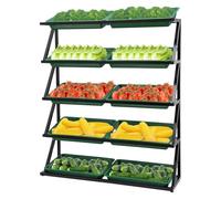 MegLob Commercial Market Display Stand, Fruit and Vegetable Storage Rack, Large Capacity Farmers Market Origanizer for Fruit & Vegetable, Snack Storage Shelving Organizer,10 Baskets Green