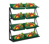 MegLob Commercial Market Display Stand, Fruit and Vegetable Storage Rack, Large Capacity Farmers Market Origanizer for Fruit & Vegetable, Snack Storage Shelving Organizer,8 Baskets Green