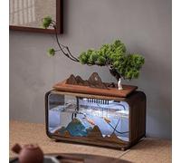MegLob Dexule Acrylic Fish Tank Starter Kits, 2L Retro Small Acrylic Aquarium with Wooden Frame, Acrylic Betta Fish Tank with Solid Wood Frame, Vintage Walnut Acrylic Betta Fish Tank