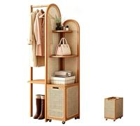 MegLob Farmhouse-Style Rattan Corner Unit Combining A Coat Rack And Bookshelf To Save Space; Features A Removable Laundry Basket-Ideal for Living Rooms, Entryways, And Compact Storage Areas