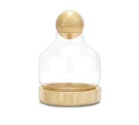 MegLob Fish Bowl with Wooden Base, Glass Betta Fish Tank for Fish & Plants, Open Glass Fish Bowl for Goldfish & Betta Fish, 2 in 1 Fish Tank, HD Float Glass Small Fish Bowl,Light S