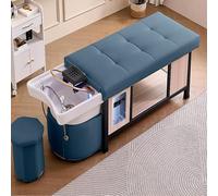 MegLob Head Care Shampoo Bed, Heavy Duty Shampoo Bed & Massage Table-in-1, Beauty Salon Thai Massage Shampoo Bed, Includs U-Shape Water Massage Backwash, Spa Resort Hair Salon Equipment,Blue