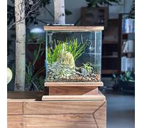 MegLob Large Aquarium with Solid Wood Base, Retro Professional Betta Fish Tank, Vintage Style Self-Cleaning Betta Fish Tank Starter Kit, Wooden Glass Fish Tank Betta Aquarium Starter Kits,30cm
