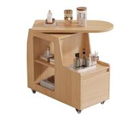 MegLob Lazy Susan Beauty Trolley Cart, Rotatable Heavy Duty Utility Salon Trolley, Compact Rolling Esthetician Trolley Cart, Spa Storage Stand with Wheels, Salon Accessories,Wood Color 30x80x75cm