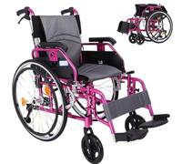 MegLob Lightweight Wheelchair Designed for The Elderly, Featuring A Sturdy Aluminum Alloy Frame;A Portable,Foldable,Self-Propelled Wheelchair with 20-Inch Solid, Air-Free Rear Wheels,Pink