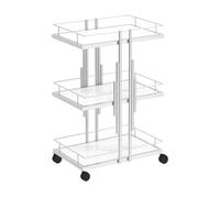 MegLob Metal Esthetician Trolley Cart, Modern Iron Beauty Salon Cart with Wheels, Rolling Esthetician Storage Tools Trolley, Heavy Duty Mobile Facial Trolley, for Spa Resort/Barber,White