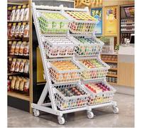 MegLob Mobile Retail Display Rack Cart, Candy Potato Chip Metal Wire Display Shelf with Wheels, Candy Display Rack for Snacks & Treats, Rolling Store Display Shelving Organizer,White