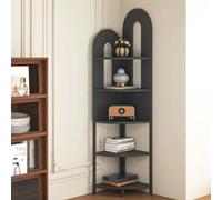 MegLob Modern Minimalist Corner Bookshelf, 5-Tier Open Display Rack, Freestanding Iron Storage Unit-Suitable for Living Room, Bedroom, Or Office,Black